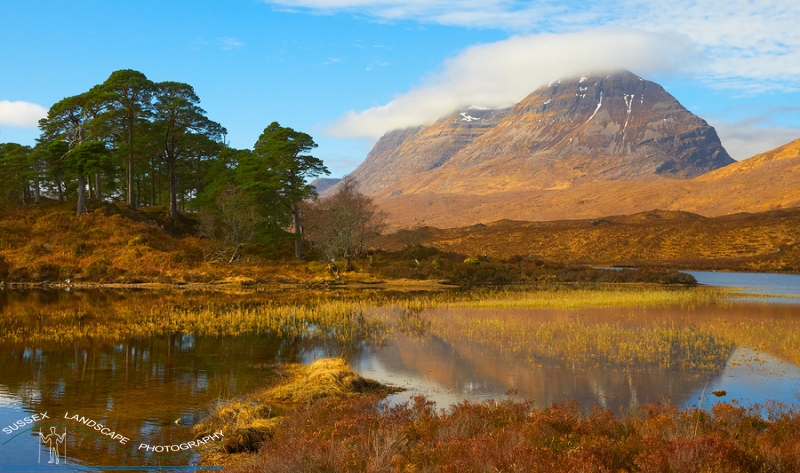 slides/Loch Clare.jpg loch clare, torridon region of scotland, westerross, clouds, colourful, biscuit tin image, mountains, trees,reflections Loch Clare